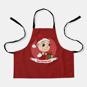 Cute Christmas baby with a present and Santa's hat Apron
