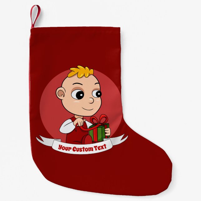 Cute Christmas baby with blonde hair cartoon Small Christmas Stocking (Front)