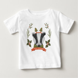 Cute Christmas Badger Portrait Baby T-Shirt