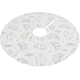 Cute christmas bakery croissant pattern brushed polyester tree skirt