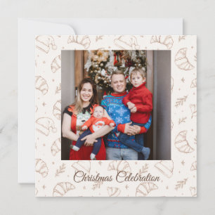 Cute christmas bakery croissant pattern invitation