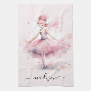 Cute christmas ballerina script name tea towel