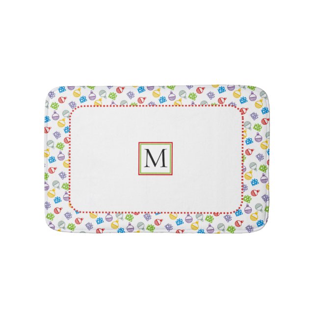 Cute Christmas balls and gifts pattern monogram Bath Mat (Front)