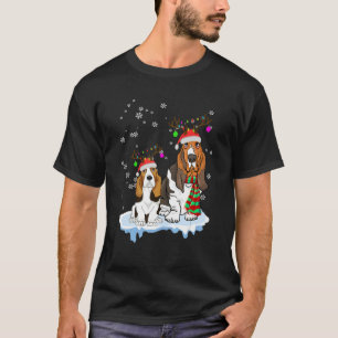Cute Christmas Basset Hound Santa Hats Reindeer Do T-Shirt