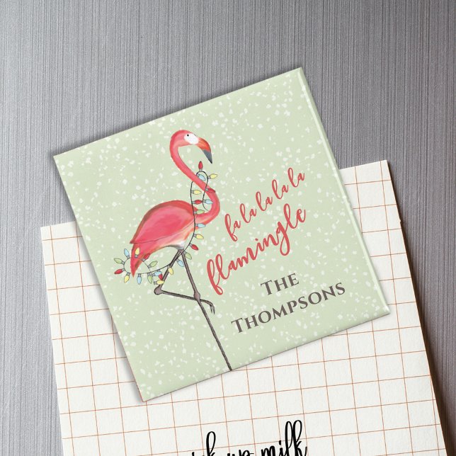 Cute Christmas Beach Flamingo Custom Magnet (Christmas cute pink flamingo customized magnet. )