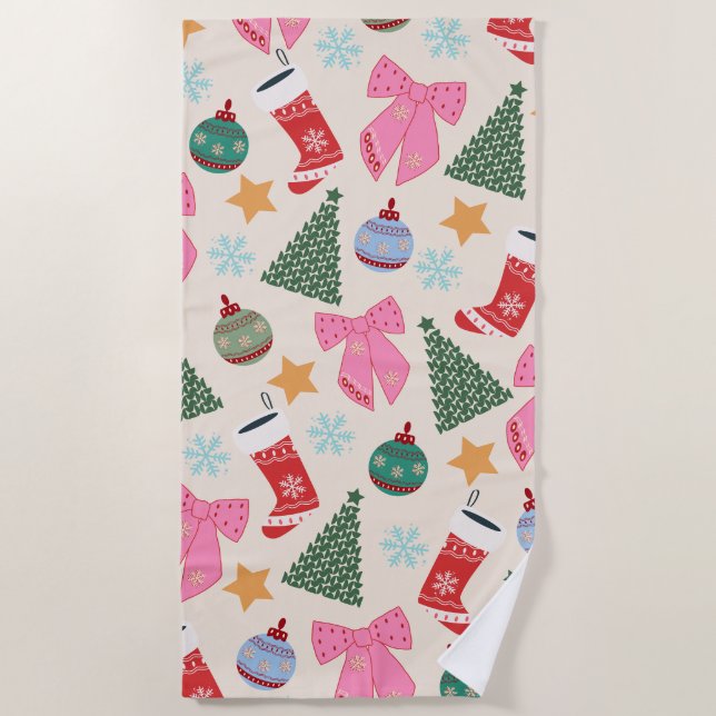 Cute Christmas Beach Towel (Front)