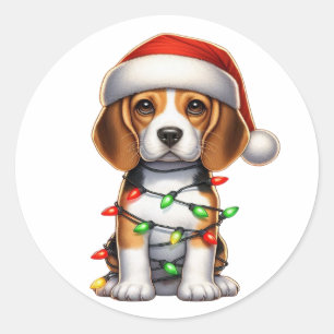 Cute Christmas Beagle Classic Round Sticker