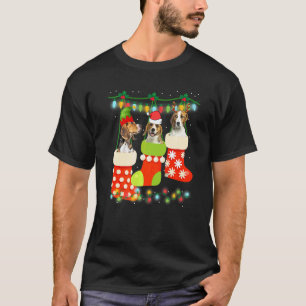 Cute Christmas Beagle In Sock Xmas Reindeer Santa T-Shirt