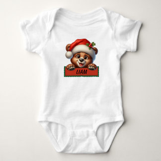 Cute Christmas Bear Custom Name Baby Bodysuit