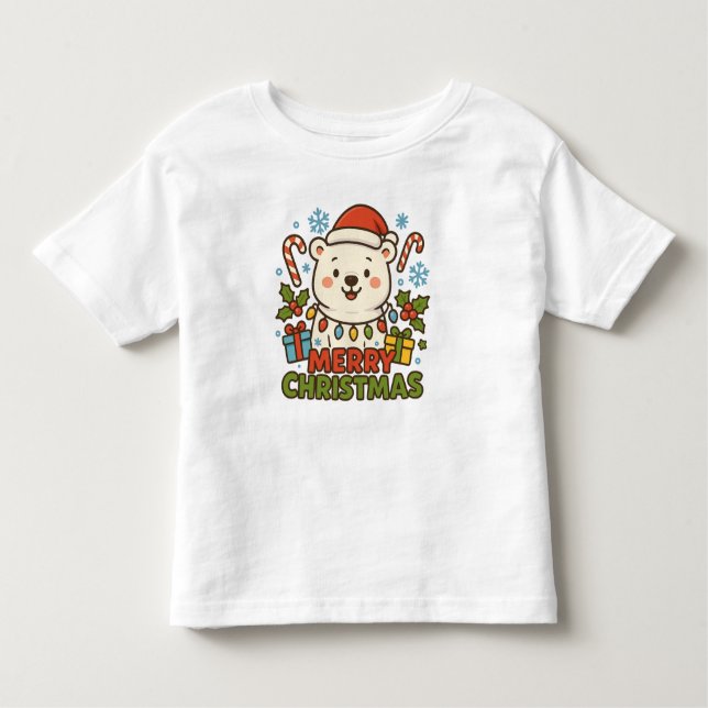 Cute Christmas Bear Illustration Toddler T-Shirt (Front)