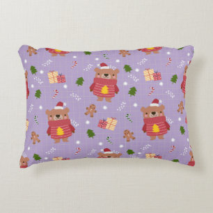 Cute Christmas Bear Pattern   Cozy Holiday Winter  Decorative Cushion