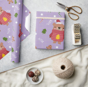 Cute Christmas Bear Pattern   Cozy Holiday Winter  Wrapping Paper