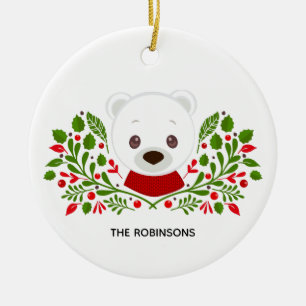 Cute Christmas Bear Photo Ceramic Ornament