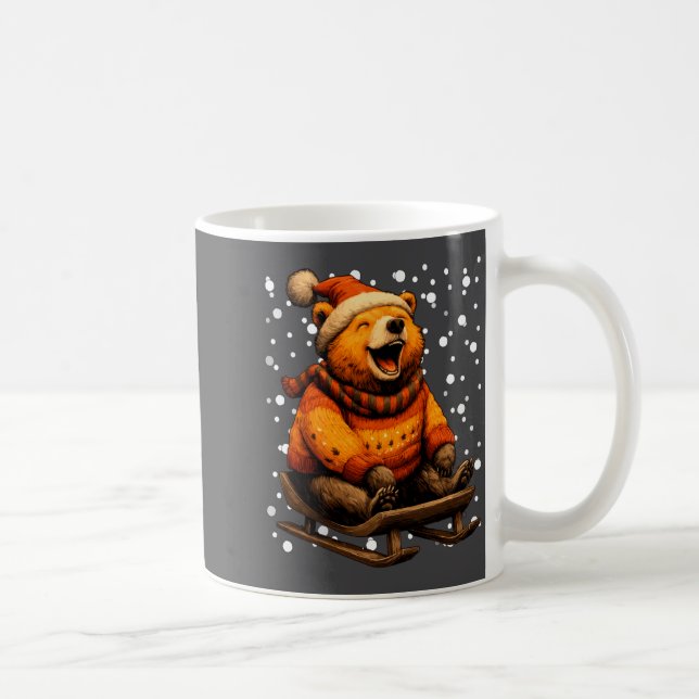 Cute Christmas Bear Sledding In Snow Funny Winter  Coffee Mug (Right)