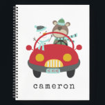 Cute Christmas Bear Snowman Red Car Custom Name Notebook<br><div class="desc">A festive notebook with a bear and snowman driving a red car,  topped with playful personalisation. Great for holiday journalling,  winter school notes,  or stocking stuffers. A cheerful seasonal pick for kids.</div>
