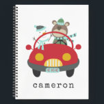 Cute Christmas Bear Snowman Red Car Custom Name Notebook<br><div class="desc">A festive notebook with a bear and snowman driving a red car,  topped with playful personalisation. Great for holiday journalling,  winter school notes,  or stocking stuffers. A cheerful seasonal pick for kids.</div>