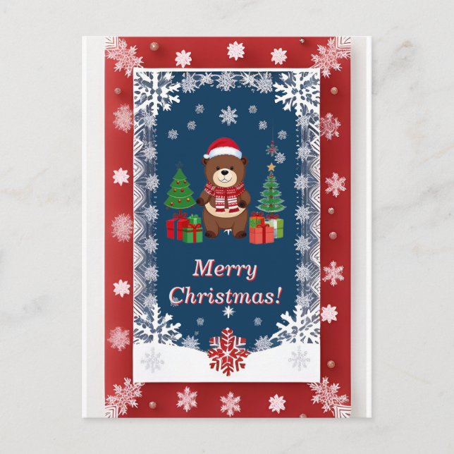 ❄️ Cute Christmas Bear Snowy Frame 🎄 Festive  Postcard (Front)