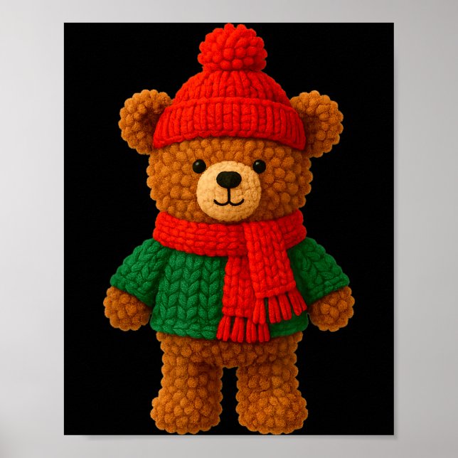 Cute Christmas Bear Winter Snow  Poster (Front)