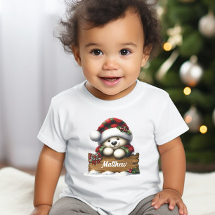 Cute Christmas Bear With Name Toddler T-Shirt