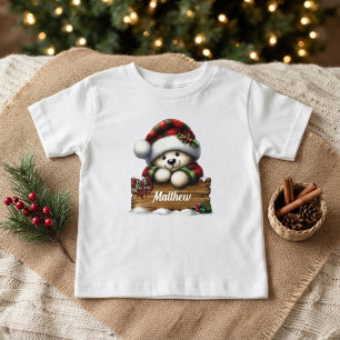 Cute Christmas Bear With Name Toddler T-Shirt