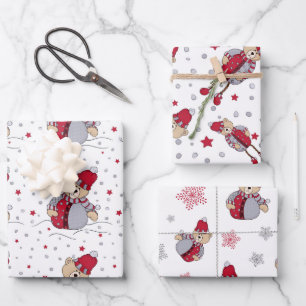 Cute Christmas Bear Wrapping Paper Sheet