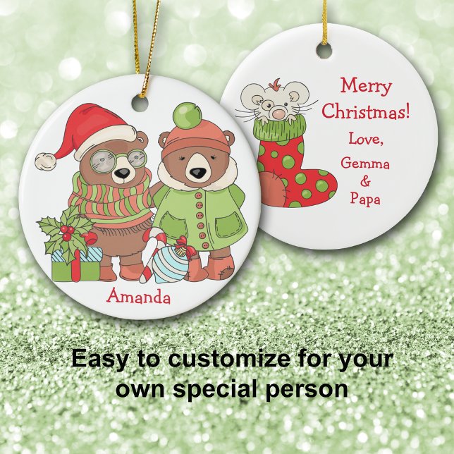 Cute Christmas Bears Grandchild Ceramic Ornament (Creator Uploaded)