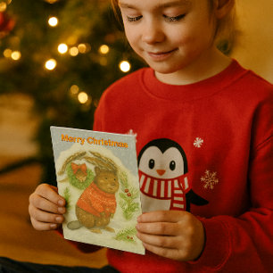 Cute Christmas Beaver Kids Holiday Card