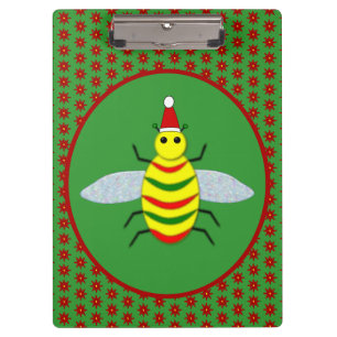 Cute Christmas Bee and Poinsettia Flowers Clipboard