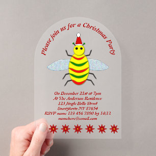 Cute Christmas Bee and Poinsettia Flowers Custom Acrylic Invitations