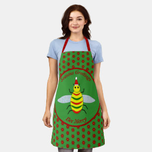 Cute Christmas Bee and Poinsettia Flowers Custom Apron
