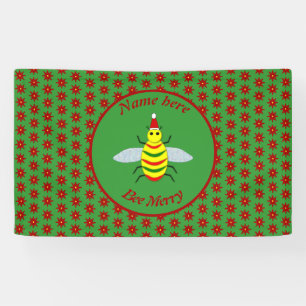 Cute Christmas Bee and Poinsettia Flowers Custom Banner