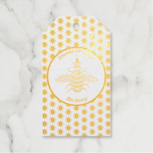 Cute Christmas Bee and Poinsettia Flowers Custom Gift Tags