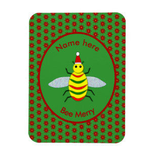 Cute Christmas Bee and Poinsettia Flowers Custom Magnet