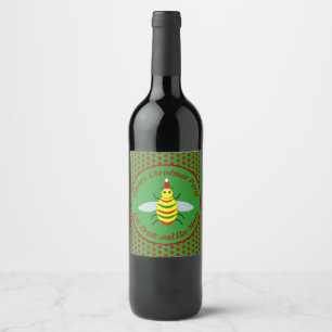 Cute Christmas Bee and Poinsettia Flowers Custom Wine Label