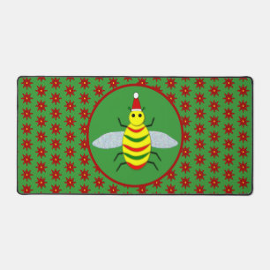 Cute Christmas Bee and Poinsettia Flowers Desk Mat