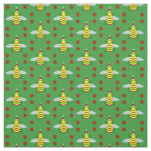 Cute Christmas Bee and Poinsettia Flowers Fabric