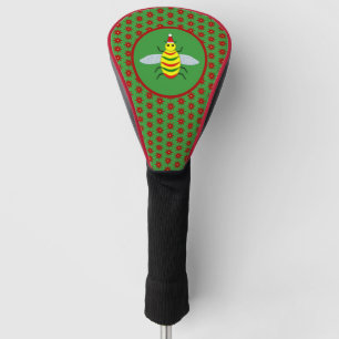 Cute Christmas Bee and Poinsettia Flowers Golf Head Cover