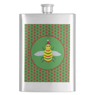 Cute Christmas Bee and Poinsettia Flowers Hip Flask