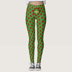 Cute Christmas Bee and Poinsettia Flowers Leggings