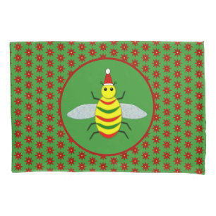 Cute Christmas Bee and Poinsettia Flowers Pillowcase