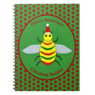 Cute Christmas bee and Poinsettia Flowers Recipe Notebook