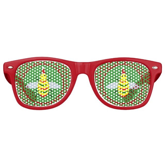 Cute Christmas Bee and Poinsettia Flowers Retro Sunglasses (Front)