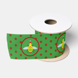 Cute Christmas Bee and Poinsettia Flowers Satin Ribbon