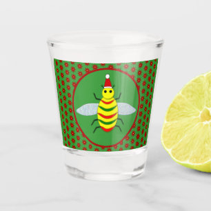 Cute Christmas bee and Poinsettia Flowers Shot Glass