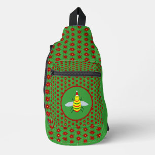 Cute Christmas Bee and Poinsettia Flowers Sling Bag