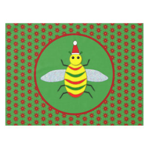 Cute Christmas Bee and Poinsettia Flowers Tablecloth