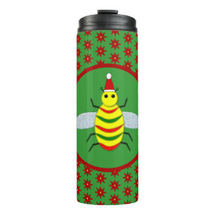 Cute Christmas Bee and Poinsettia Flowers Thermal Tumbler