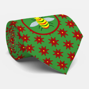 Cute Christmas Bee and Poinsettia Flowers Tie
