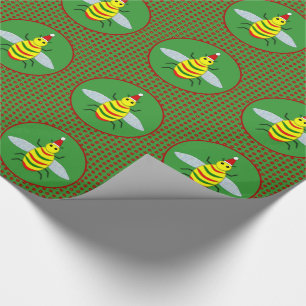 Cute Christmas Bee and Poinsettia Flowers Wrapping Paper