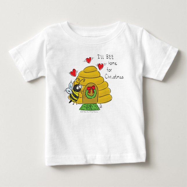 Cute Christmas Bee Funny Holiday Cartoon Baby T-Shirt (Front)